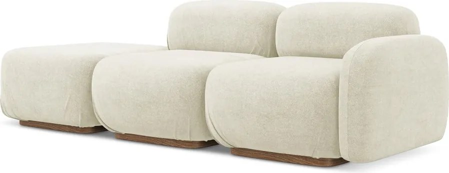 Chaise lounge componibile color crema (con penisola a sinistra) con rivestimento in bouclé Ailani – Makamii