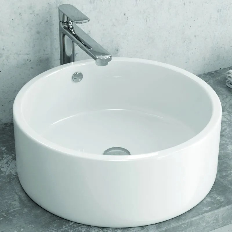 Lavabo design da appoggio rotondo 42cm in ceramica bianca lucida | Litos-342 - KAMALU