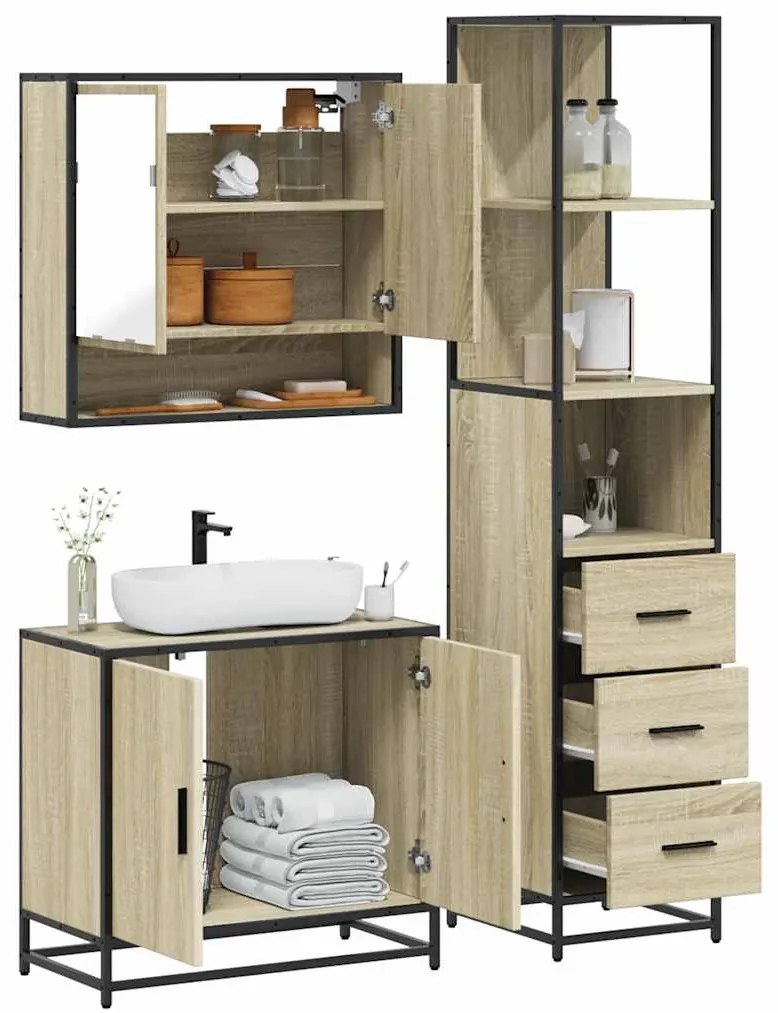 Set Mobili Da Bagno 3 Pz Rovere Sonoma İn Legno Multistrato /