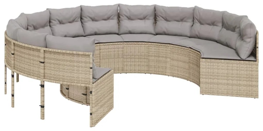 Divano da giardino con cuscini circolare beige in polyrattan