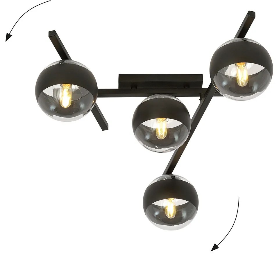 Plafoniera Moderna Teti Acciaio Nero 4 Luci E14 Ip20