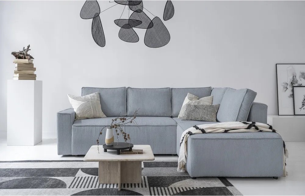 Divano letto angolare in velluto a coste grigio chiaro Brave Dave - Miuform