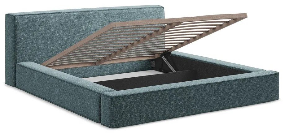 Letto matrimoniale imbottito blu con contenitore e rete inclusi 180x200 cm Noho – Makamii