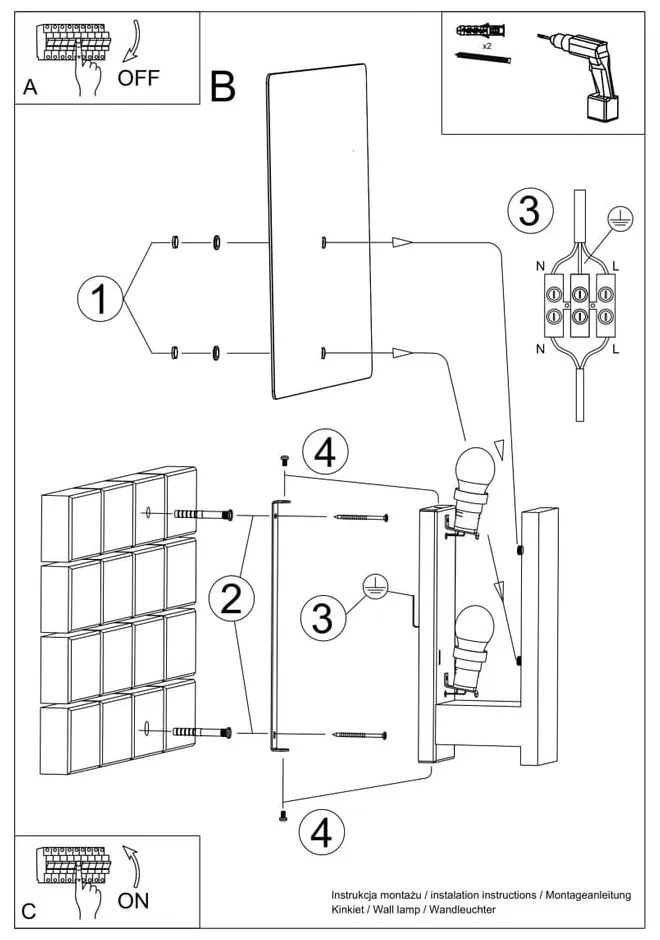 Lampada da parete bianca Parola - Sollux