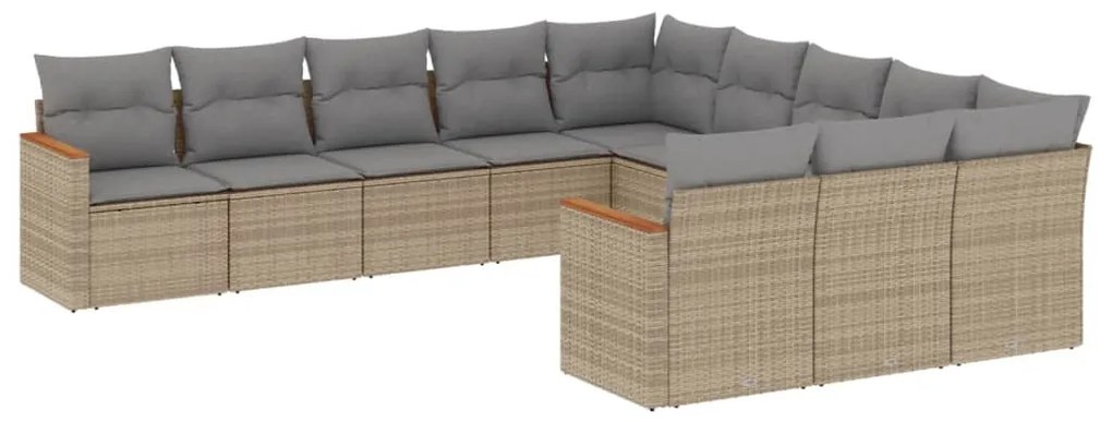 Set Divano da Giardino 11 pz con Cuscini Beige Misto Polyrattan