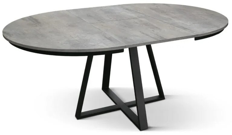 Tavolo rotondo PANTELLERIA in legno effetto grigio cemento con base a X in metallo antracite, allungabile ⌀120 cm – ⌀170 cm