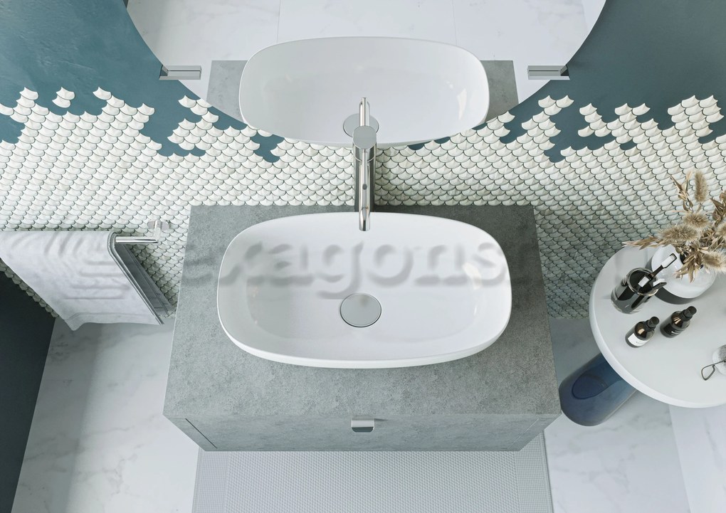 Mobile bagno Grigio Cielo 80x50 Thema un cassetto e Lavabo da appoggio in ceramica