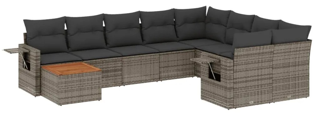 Set Divano da Giardino 10 pz con Cuscini Grigio in Polyrattan