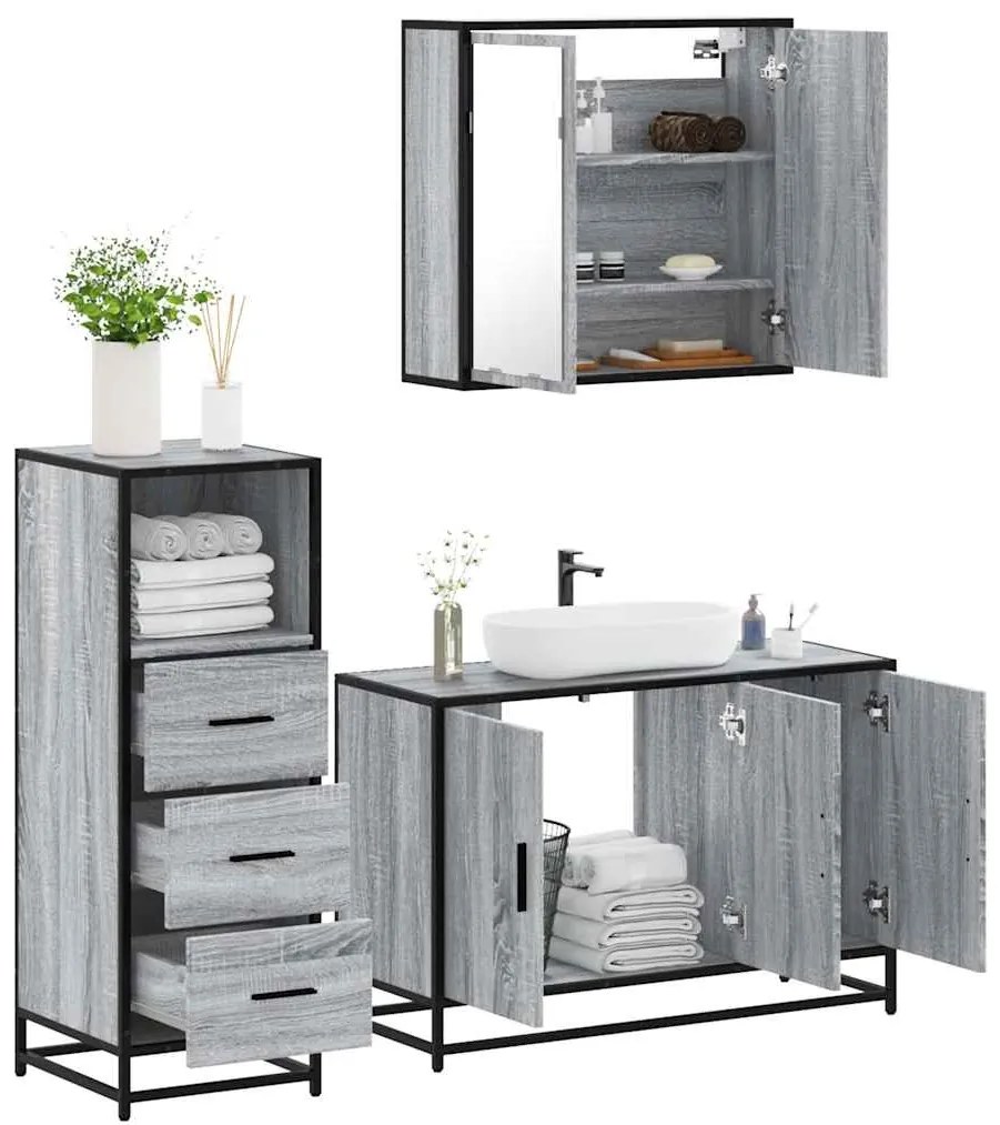 Set Mobili Da Bagno 3 Pz Grigio Sonoma İn Legno Multistrato /