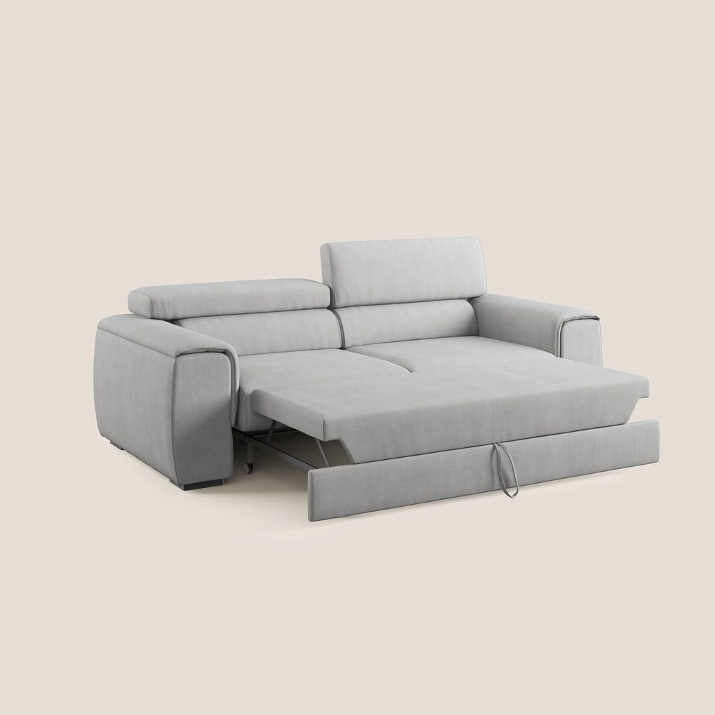 Zeno Divano con pouf estraibile poggiapiedi in tessuto morbido impermeabile T02 grigio chiaro