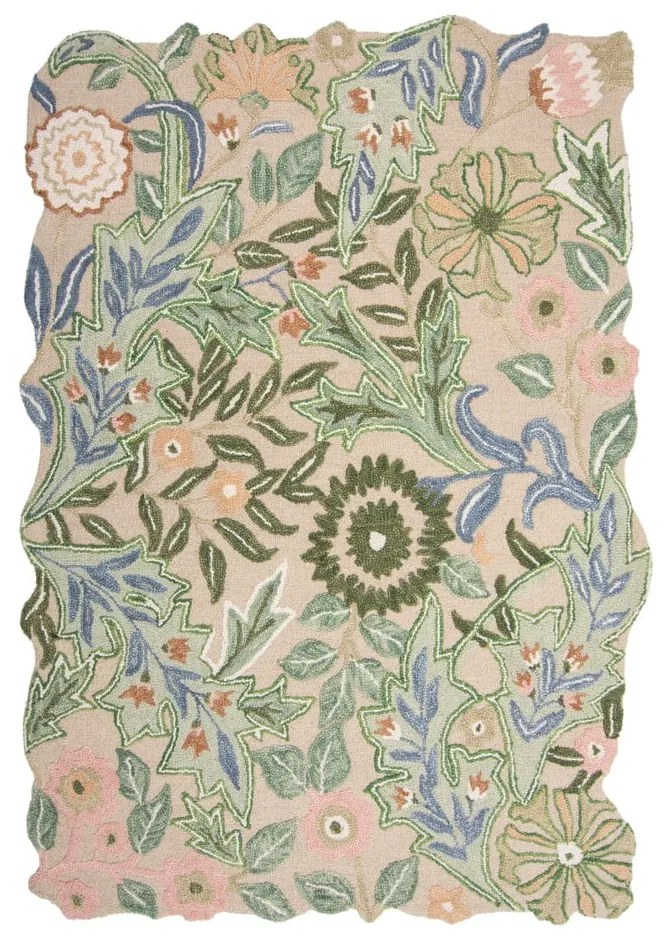 Tappeto verde in lana tessuto a mano 160x230 cm Bryony Shaped Floral - Flair Rugs