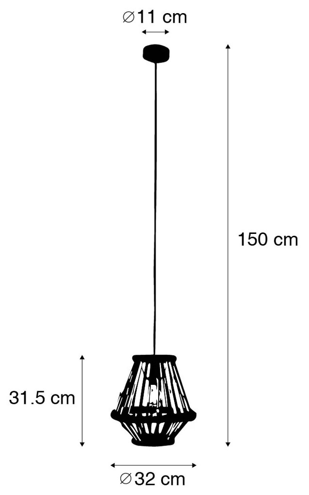 Lampada a sospensione orientale in bambù con nero 32 cm - Evalin