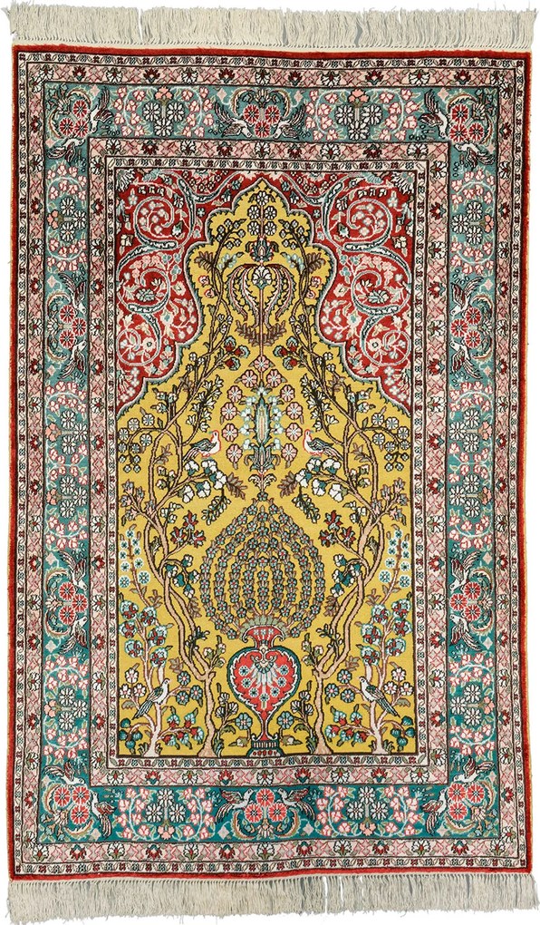 Ghom Tappeto 150x90 Giallo (Cina) Annodato A Mano