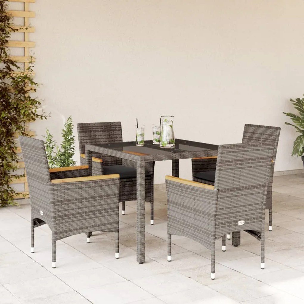 Set da pranzo da giardino 5 pz con cuscini polyrattan e vetro