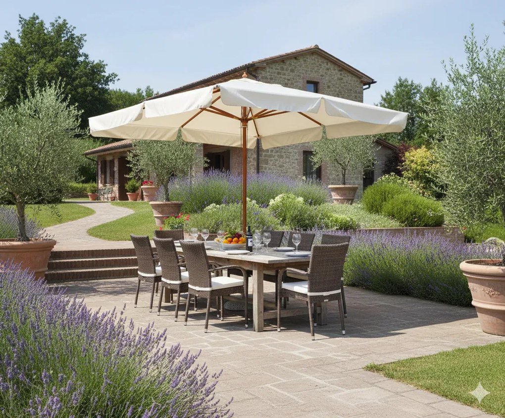 Ombrellone da Giardino 3x4 m Palo Ø48 mm in Legno Vorghini De Lux Ecrù...