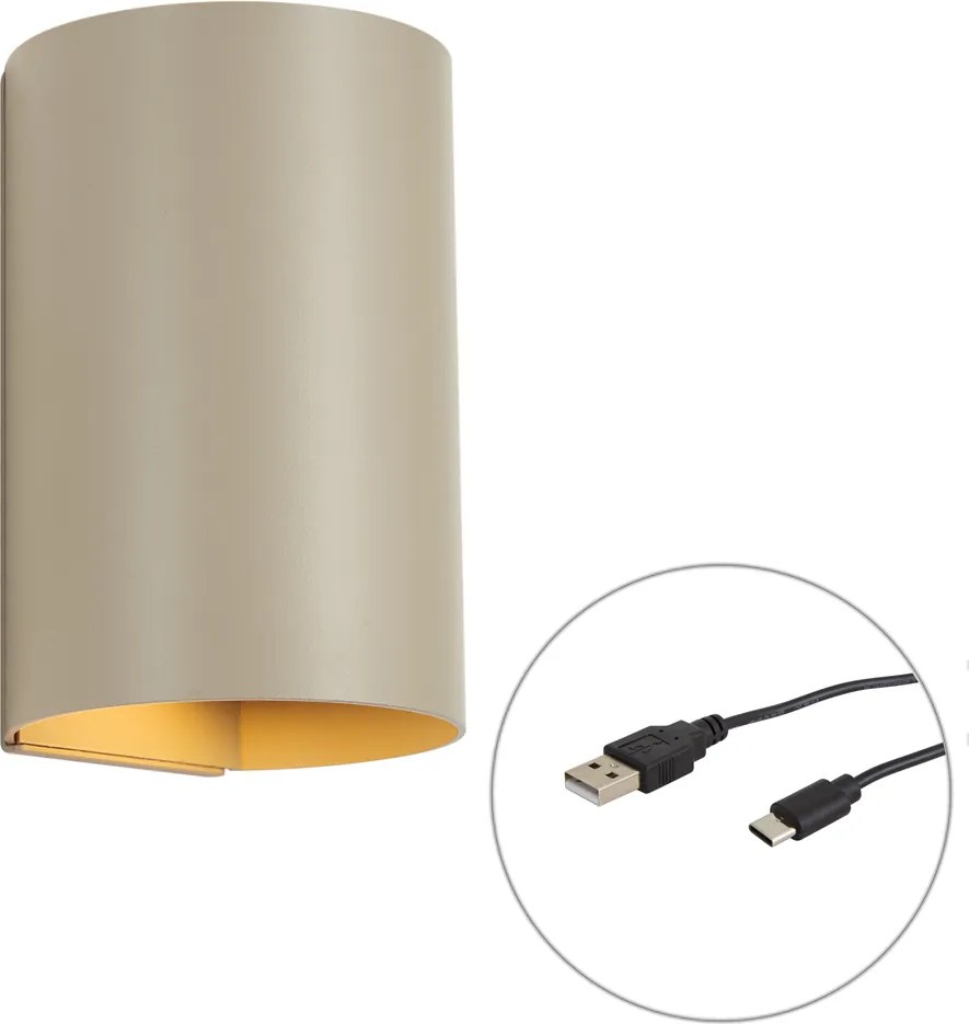 Lampada da parete moderna tortora incl. LED dimmerabile a 3 fasi e ricaricabile - Sabbir