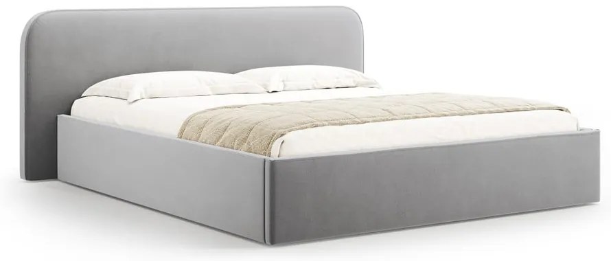 Letto matrimoniale imbottito grigio chiaro con contenitore e rete inclusi 160x200 cm Elizabeth – Micadoni