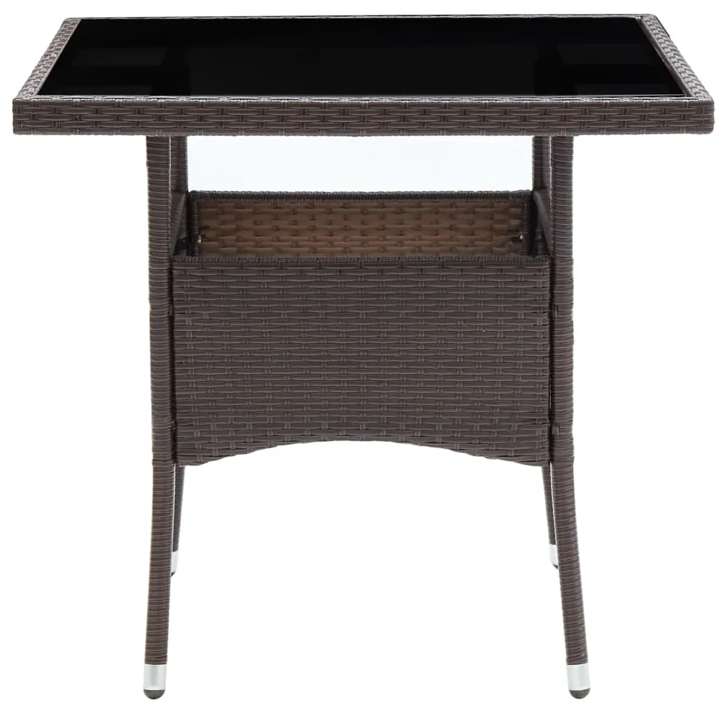 Set da pranzo da giardino 3 pz marrone in polyrattan e vetro