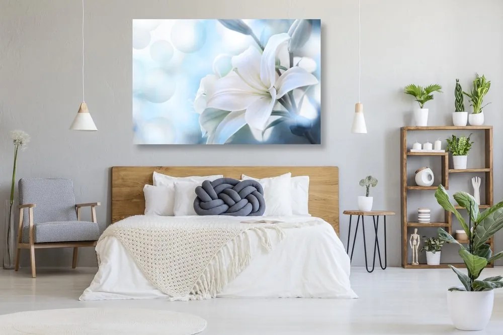 Quadro su tela – Fiore bianco di giglio su sfondo astratto
