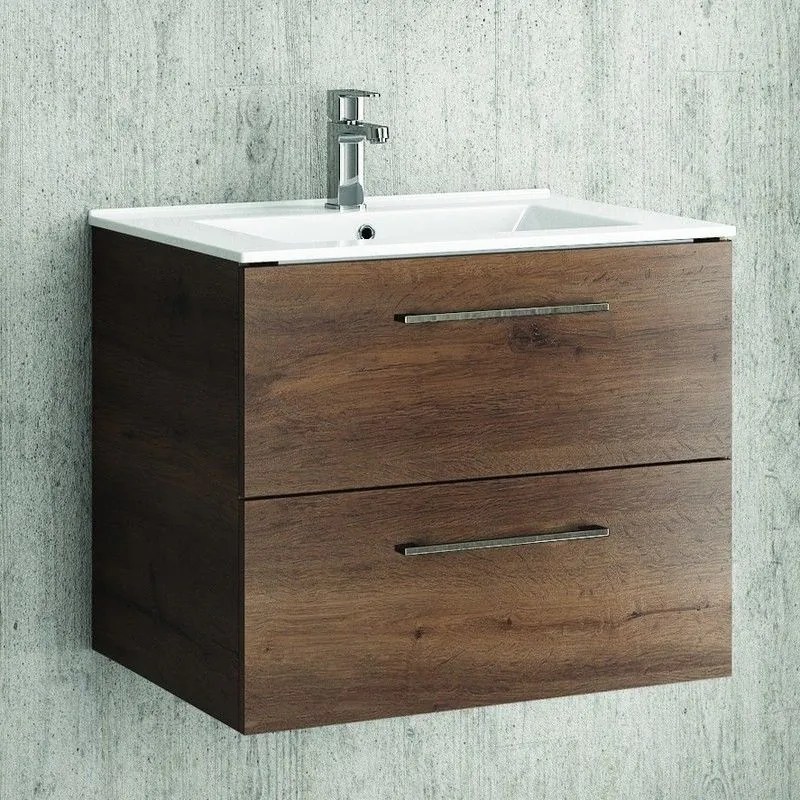 Kamalu - mobiletto bagno 60 cm lavabo incasso e due cassetti nel-60