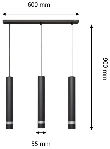 Lampadario LED a sospensione con filo TUBA 3xGU10/4,8W/230V nero/cromo