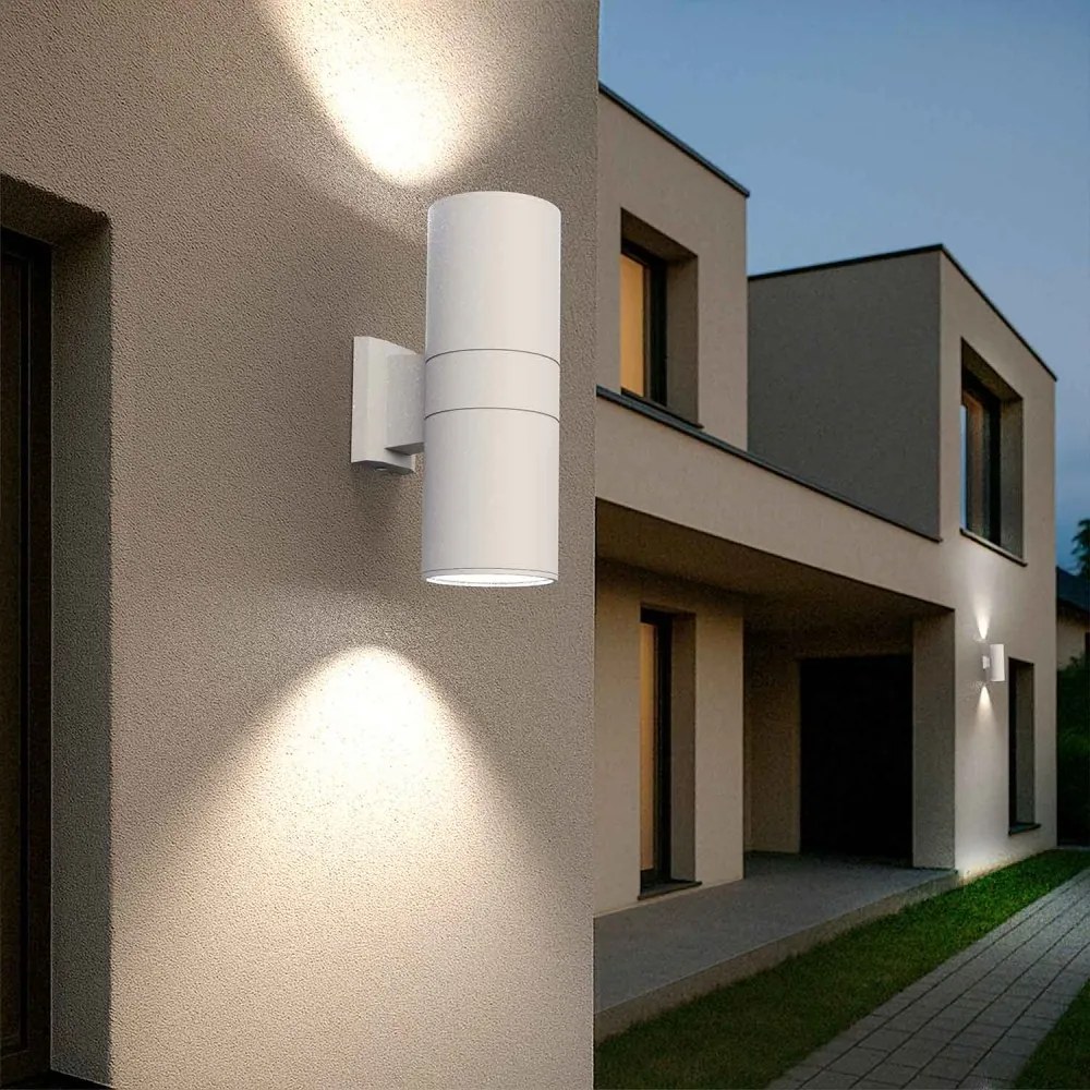 Applique Cilindrica Bidirezionale XL, IP54, Con 2 basi E27 - Bianca Base E27