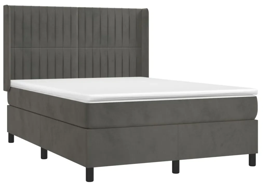 Letto a molle con materasso e led grigio scuro 140x200 cm
