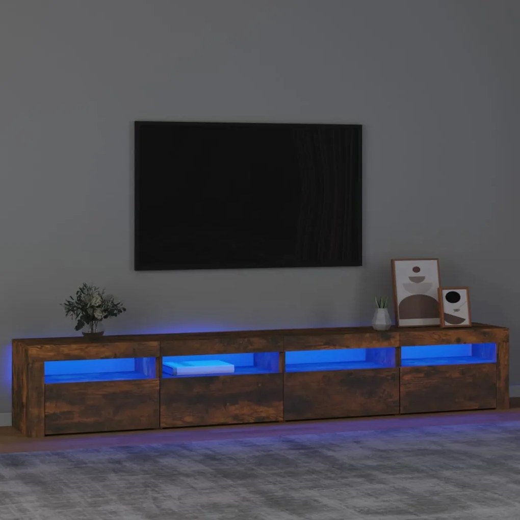 Mobile porta tv con luci led rovere fumo 240x35x40 cm