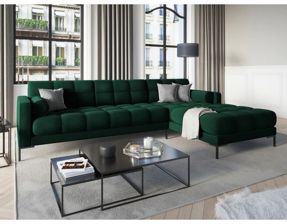 Divano angolare in velluto verde scuro, angolo destro Bali - Cosmopolitan Design