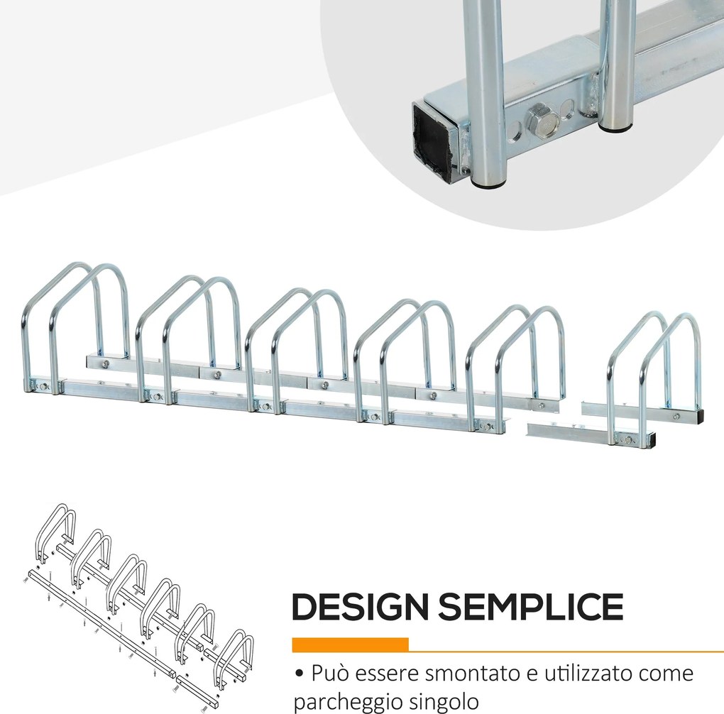 Rastrelliera Porta Biciclette 6 Posti 179x33x27 cm in Acciaio Argento...