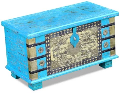 Baule Blu Legno di Mango 80x40x45 cm
