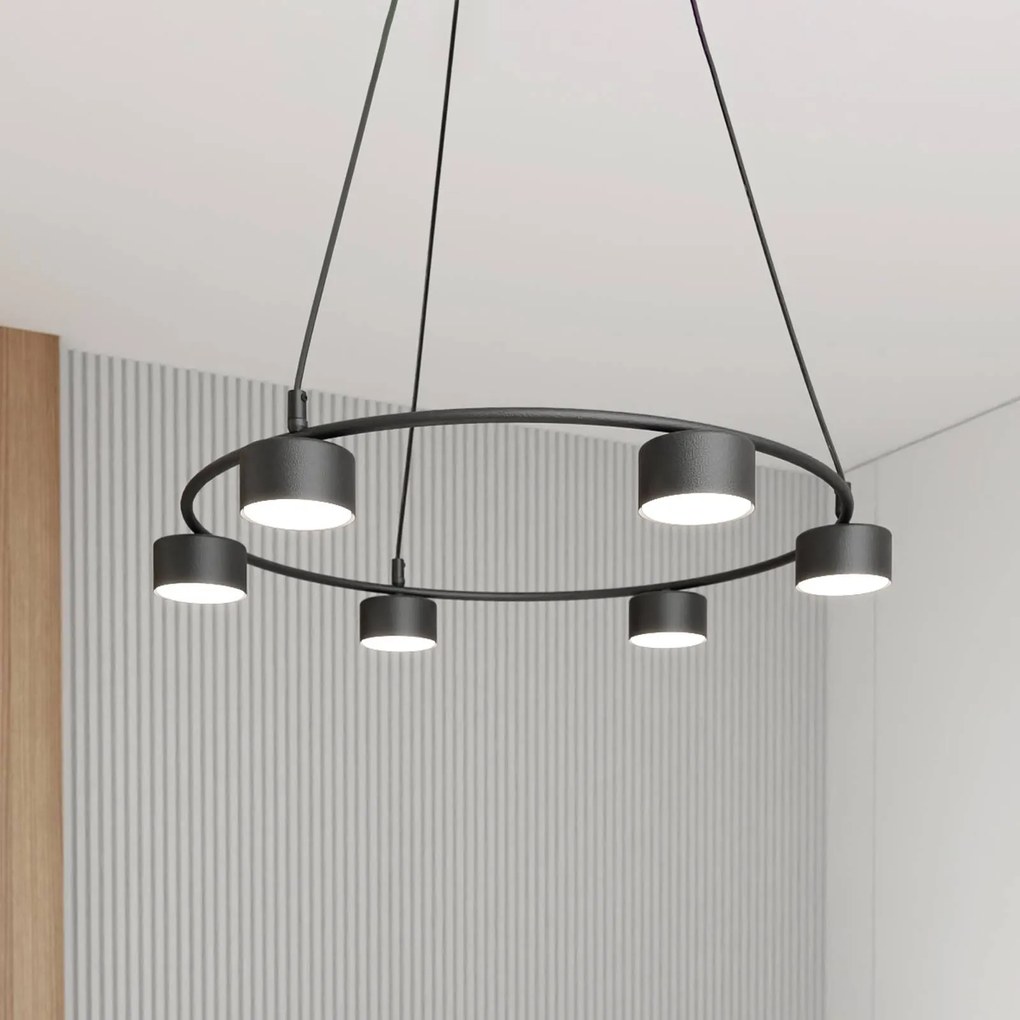 EMIBIG LIGHTING Lampada a sospensione Starlit, a 6 luci, Ø 64 cm, nero, metallo, GX53