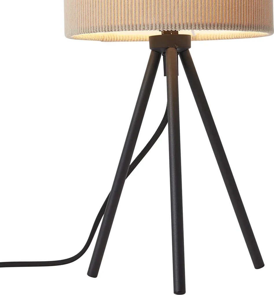 Lampada da tavolo moderna a treppiede color talpa con paralume in velluto - Luz