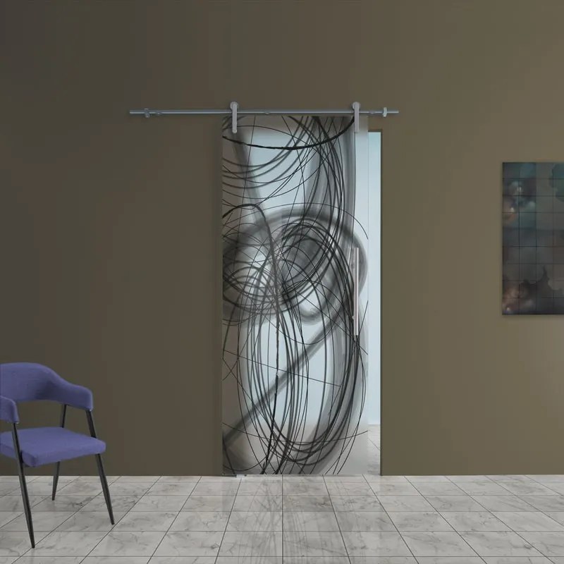 Porta scorrevole Black Smoke in alluminio grigio, L 96 x H 215 cm, con binario Ermes Sinistra