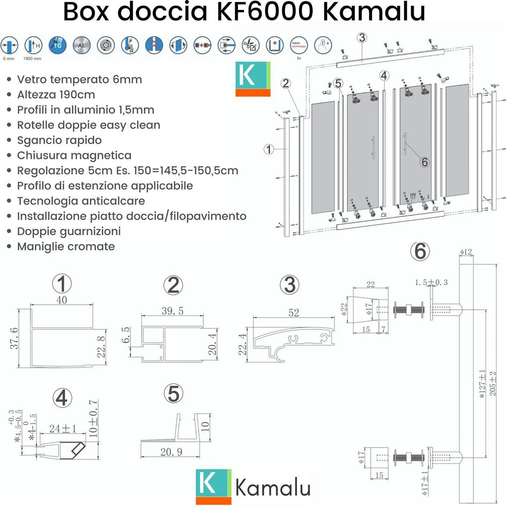 Doccia nicchia 150cm a doppio scorrevole KF6000 - KAMALU