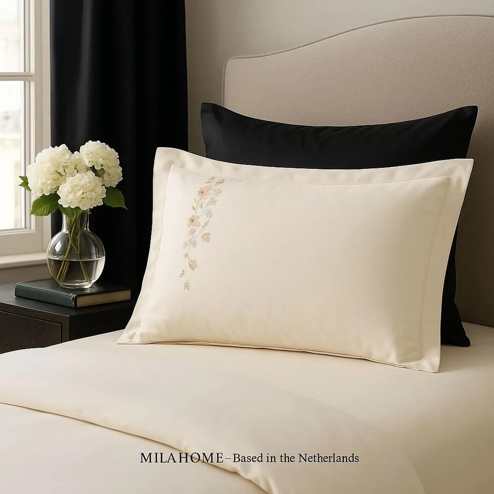 Set copripiumino e federa color crema in raso di cotone per letto singolo con lenzuolo incluso/6 pezzi 140x200 cm Maison Bloom – Mila Home Luxury