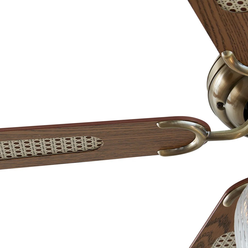 Ventilatore da soffitto in ottone con legno 107,5 cm con interruttore a tirante - Mistral Karel
