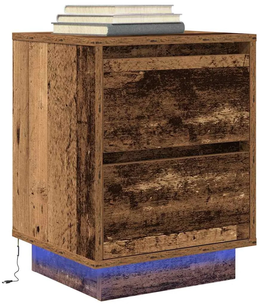 Comodino Con Luci Led Legno Antico 38x34x50 Cm /