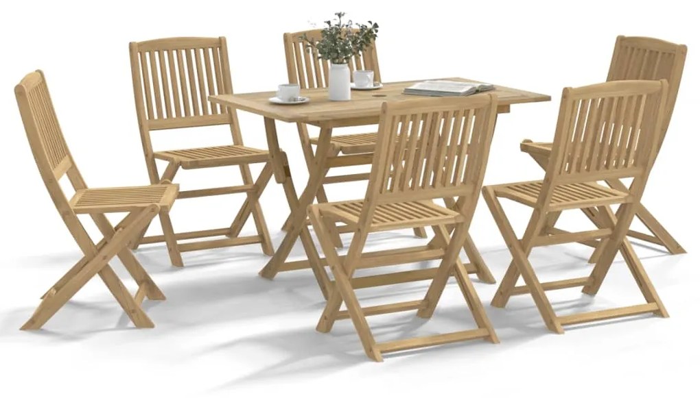 Set Da Pranzo Da Giardino 7 Pz İn Legno Massello Di Acacia /