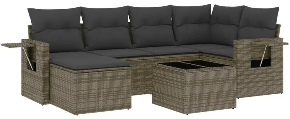 Set divani da giardino 7 pz con cuscini grigio in polyrattan