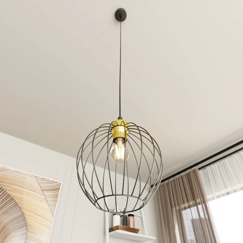 Sospensione Minimal Industrial Nando 1 Luce Nera E Oro