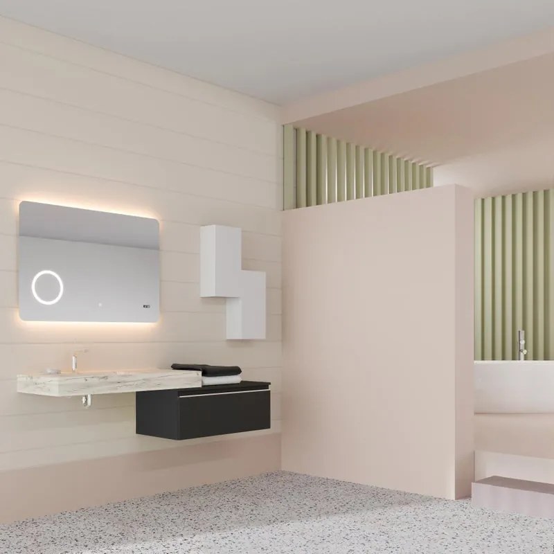 Mobile sottolavabo e lavabo Ofset per vasca a sinistra lavabo-rovere ice; cassetto-lino opaco L 100 x H 32 x P 46 cm 1 cassetto