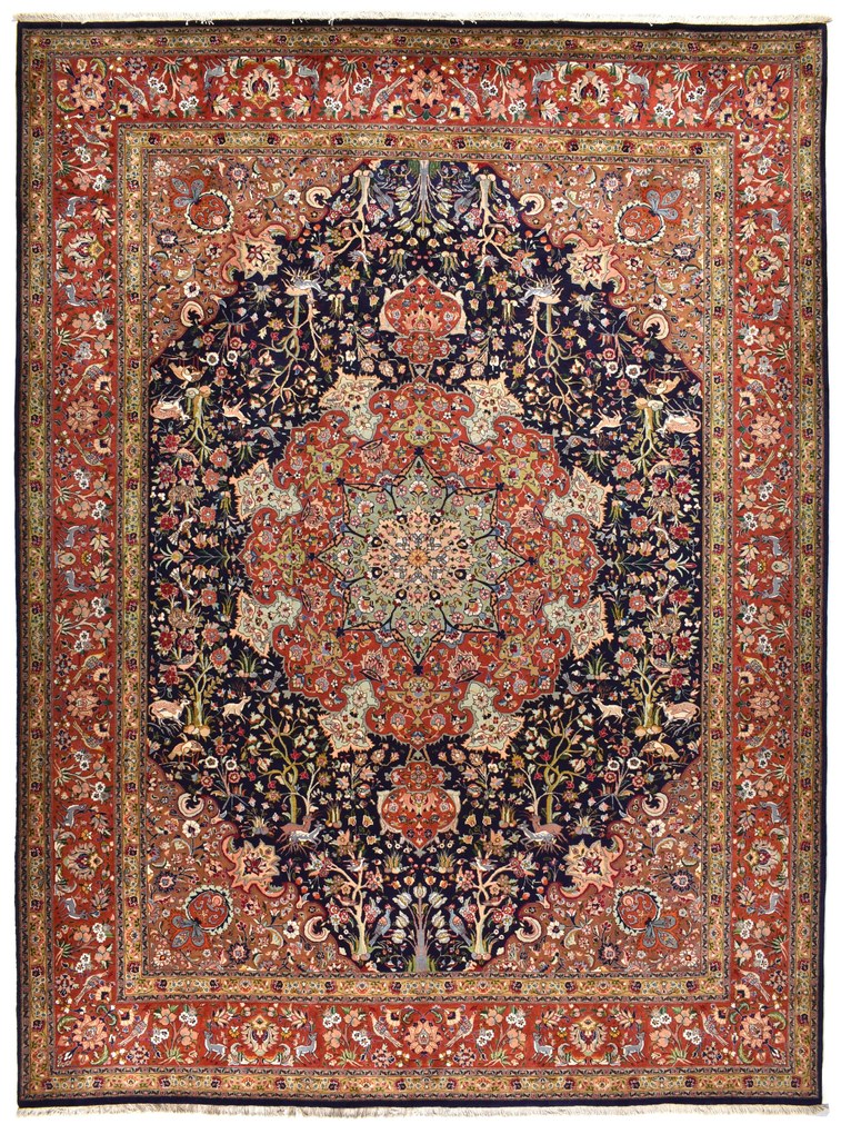Tabriz Tappeto 390x290 Blu (Iran) Annodato A Mano