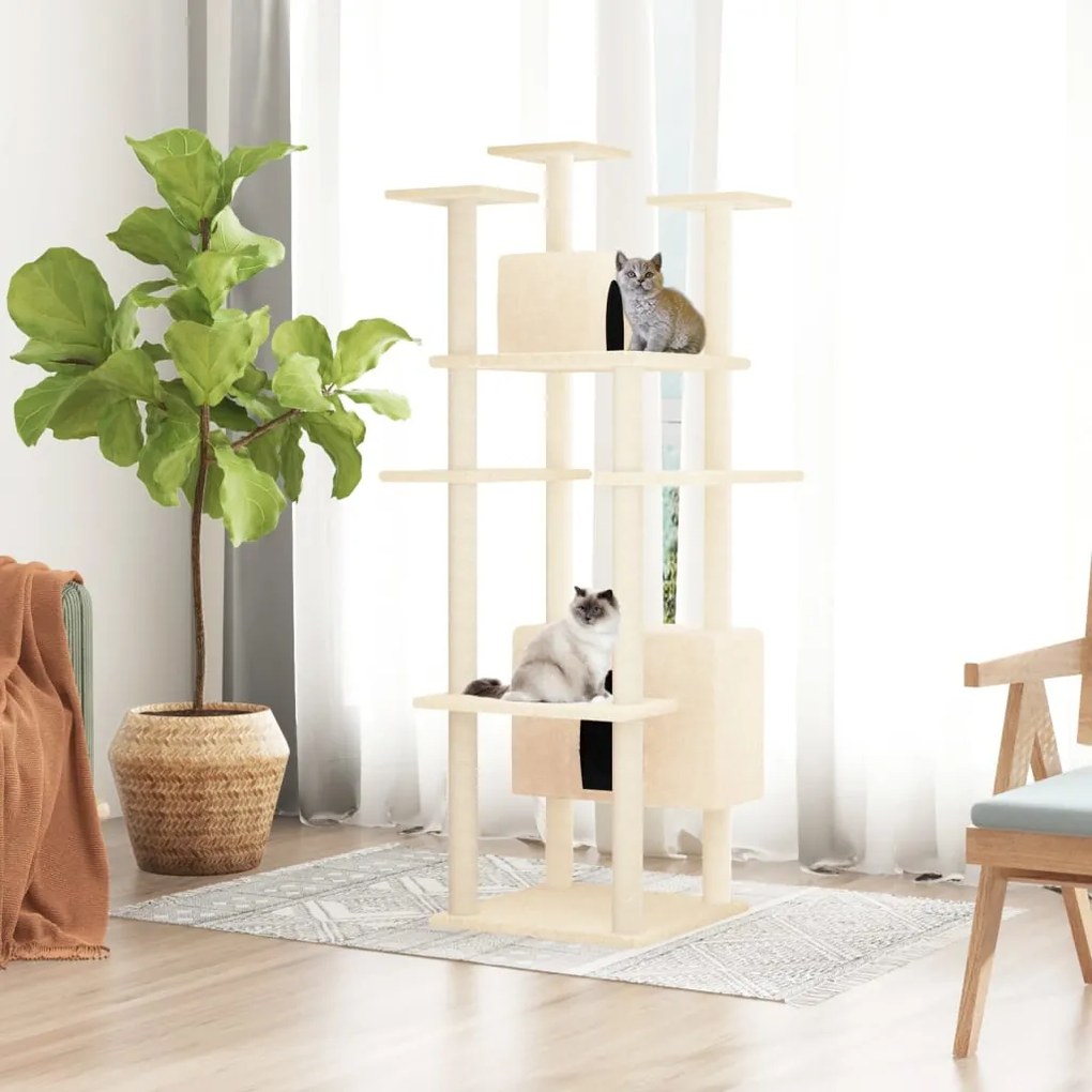 Albero per gatti con tiragraffi in sisal crema 162 cm