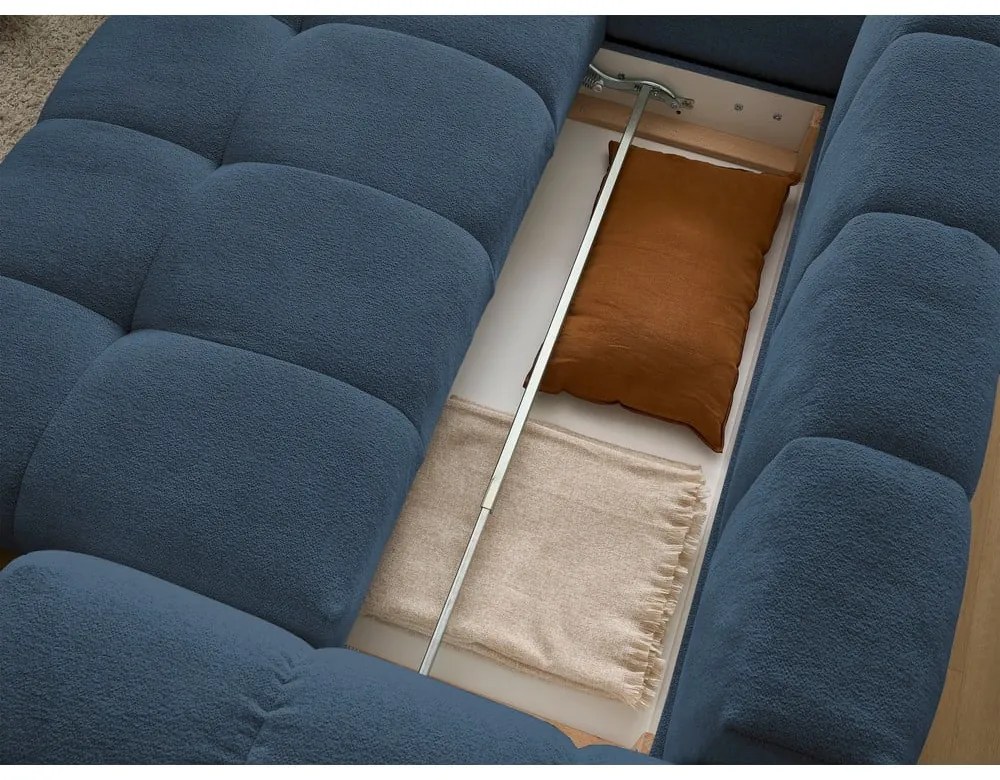 Divano angolare blu scuro allungabile e con contenitore (penisola a sinistra/a L) con rivestimento in ciniglia Everest – Bobochic Paris