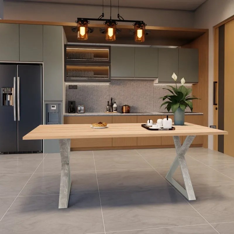 Tavolo da pranzo fisso Cross in legno grezzo di frassino marrone per 6 persone L 150 x L 90 X H 74 cm