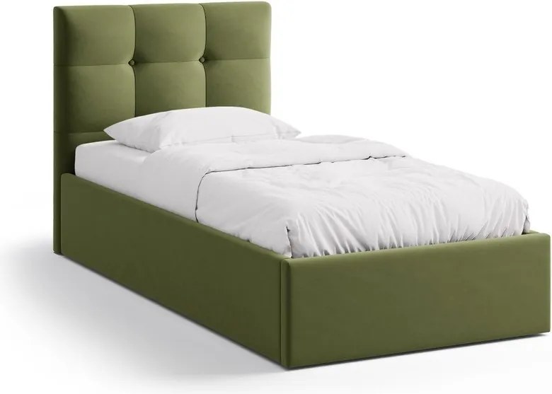 Letto singolo imbottito verde con contenitore con rete inclusa 90x200 cm Phaedra – Micadoni