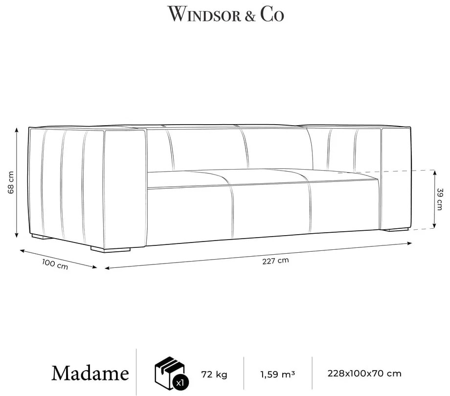 Divano in pelle blu scuro 227 cm Madame - Windsor &amp; Co Sofas