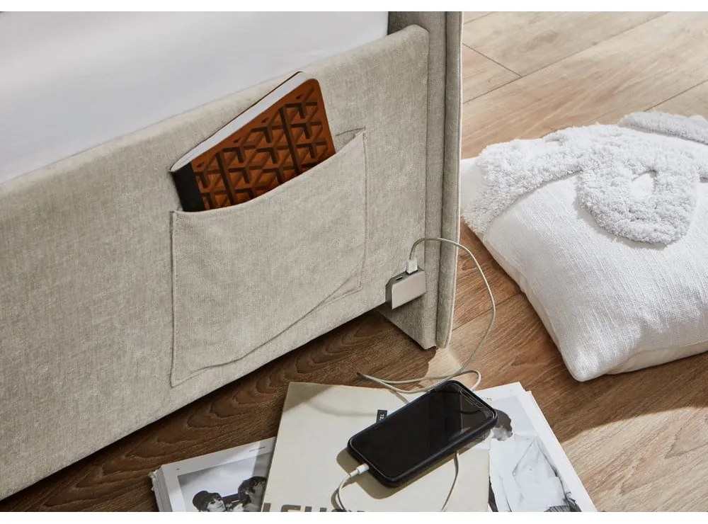 Letto da bambini con sponde beige imbottito con contenitore con rete inclusa 120x200 cm Fun – Meise Möbel