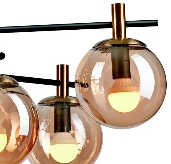 Lampadario a sospensione con supporto rigido LILOU 6xE14/5W/230V oro/nero/fumé beige